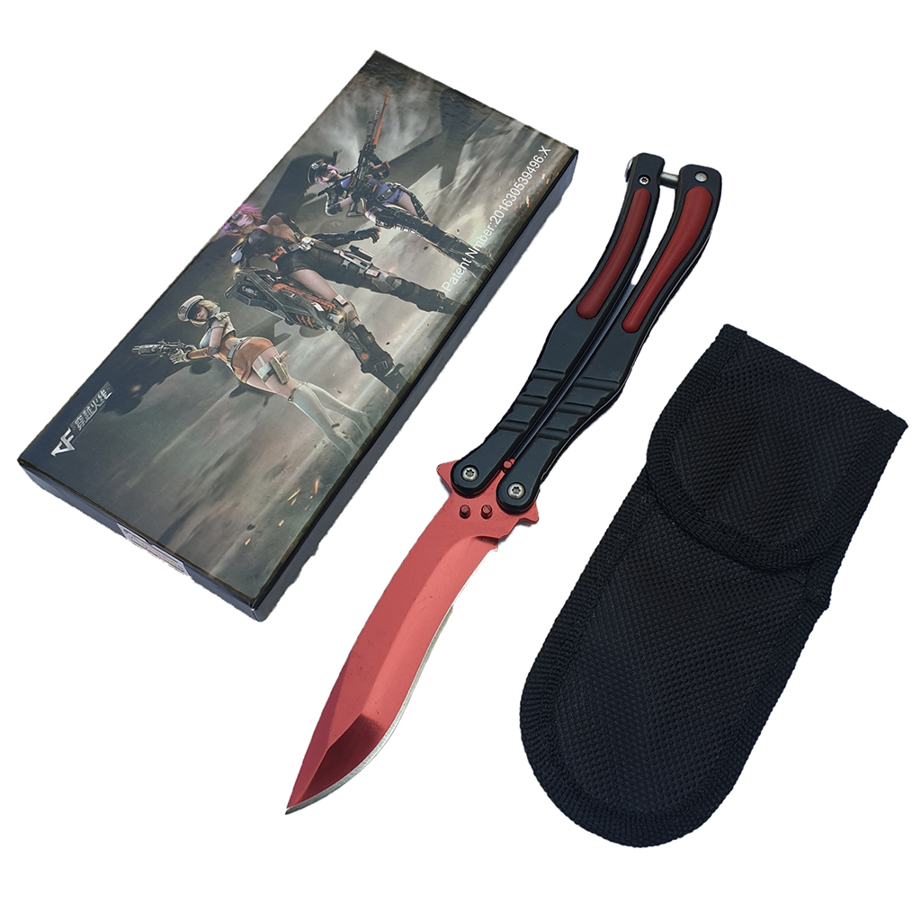 Balisong มีดบาลีซอง มีดควง มีดพับ มีดบัตเตอร์ฟลาย CS:GO - Counter-Strike Butterfly Knife (สีแดง) พร้อมซองไนล่อน