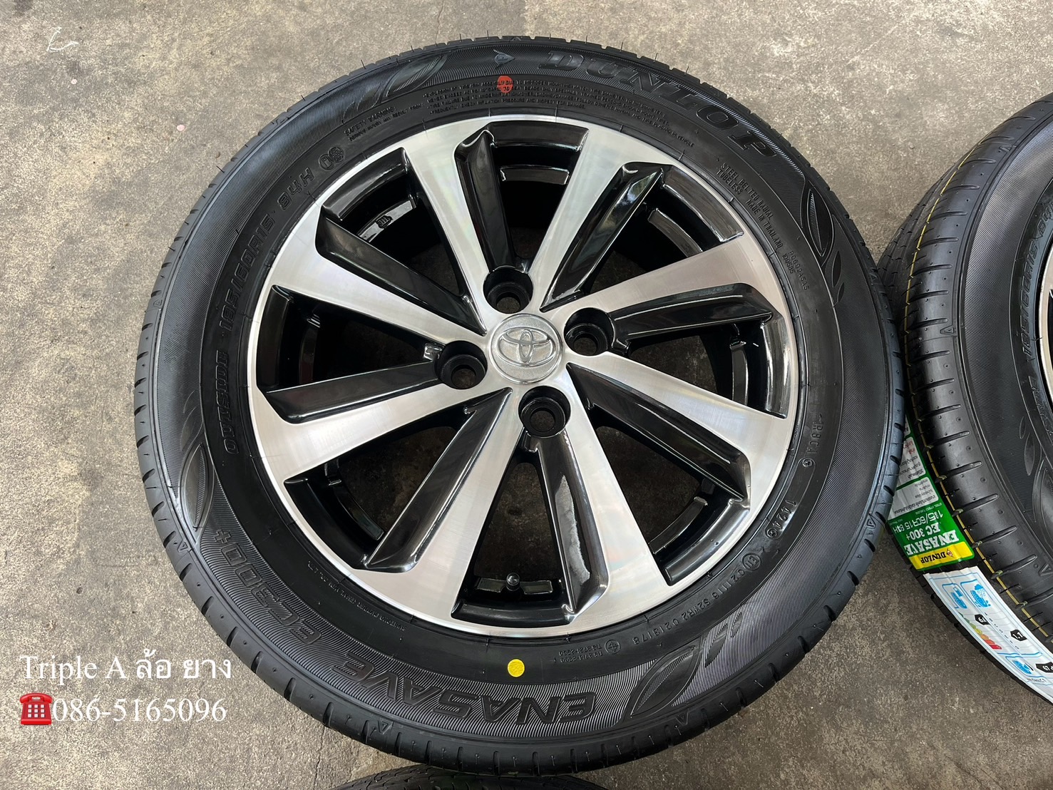 ✨ล้อแม็ก✨Toyota Vios 8 ก้าน ขอบ 15 ดำหน้าเงา พร้อมยางใหม่💯185-60-15 Dunlop♨ปี 24♨
