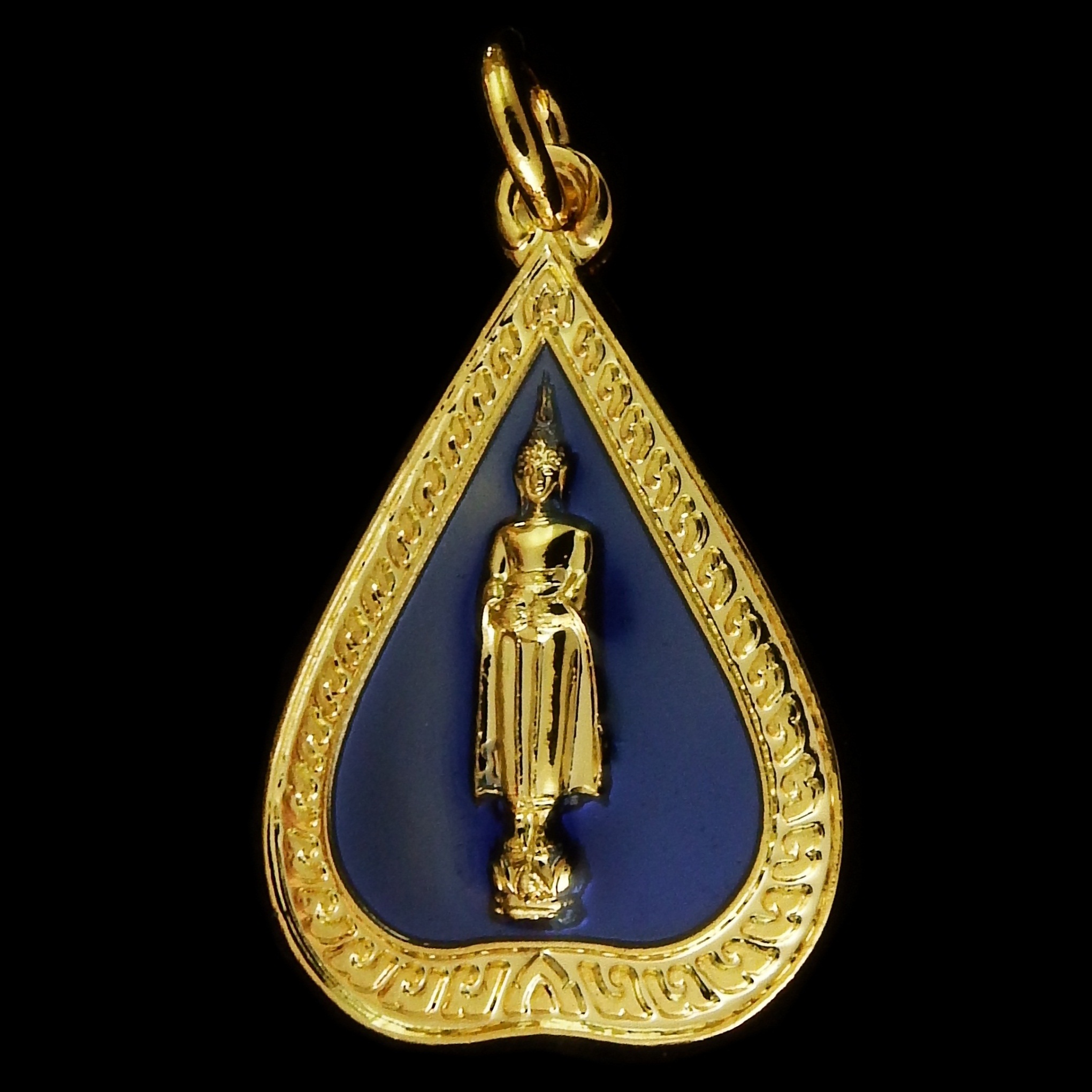 เหรียญใบโพธิ์หลวงพ่อบ้านแหลม กะไหล่ทองลงยา วัดเพชรสมุทร จ.สมุทรสงคราม /สีน้ำเงิน