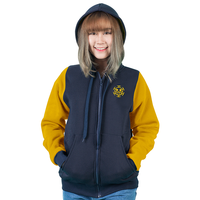 เสื้อฮู้ดลายลอว์ วันพีช สีกรมแขนเหลือง (Sweater Hood One Piece Law)