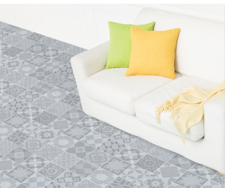 SF-014 Floor Vinyl Sticker แผ่นปูพื้นไวนิล ลายกระเบื้องสีเทา โดนน้ำได้ หน้ากว้าง 100 cm