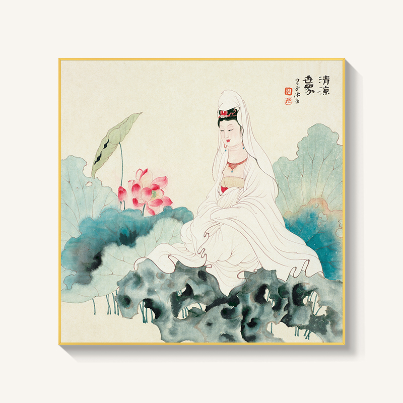 #ภาพวาดสไตล์จีนร่วมสมัย กรอบหนา 3 cm. ขนาด 60x60 cm. /ไม่มีกระจก