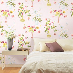 GP-11503 สติกเกอร์มีกาว ลายดอกกุหลาบในแจกัน แนววินเทจ หน้ากว้าง 100 cm