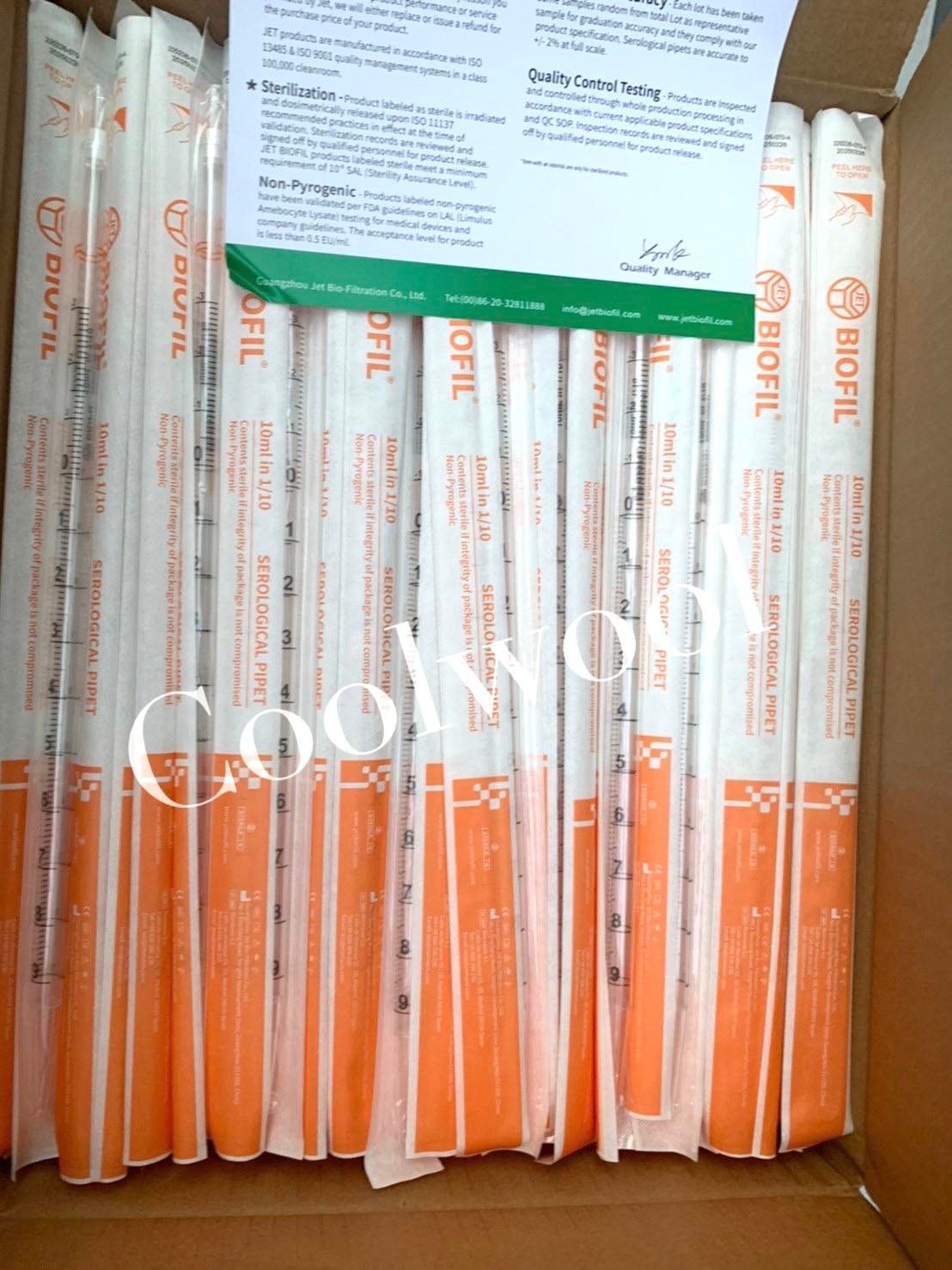 Serological pipette 10ml, Orange plastic(200ea/cs)-ปิเปตพลาสติกชนิดสเตอไรด์ 10 ml(200ชิ้น/ลัง)