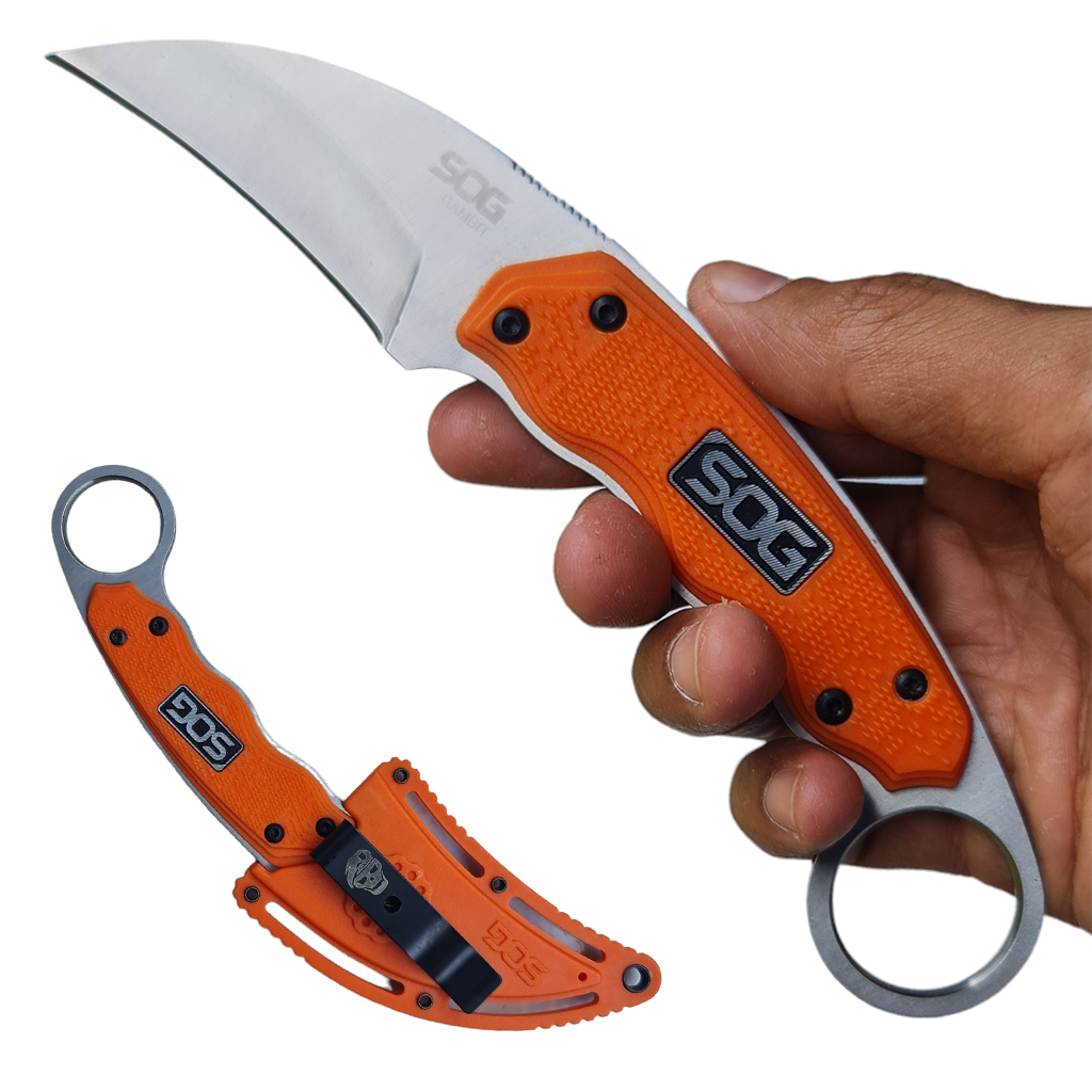 มีดใบตาย มีดคารัมบิท SOG - Gambit ขนาด 7.3 นิ้ว (18.5 ซม.) สีส้มพร้อมปลอกมีด ABS เหน็บเข็มขัดสำหรับเก็บมีด