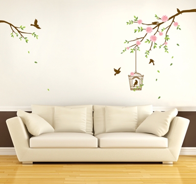 AS-1003 Wall Sticker วอลล์สติ๊กเกอร์แต่งผนังเกาหลี ลาย Birds Singing ขนาดแผ่น 50x70 cm