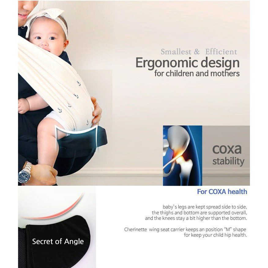 CHERINETTE (เชอร์ริเนท) Wingseat เป้อุ้มลูก กระเป๋าอุ้มลูก รองรับนน.ลูกได้ถึง 15 kg. (MADE IN KOREA)