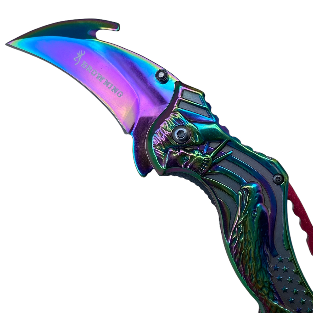 มีดพับ มีดคารัมบิต Browning Karambit Knife สีรุ้งขนาด 7.5 นิ้ว (19 ซม.)