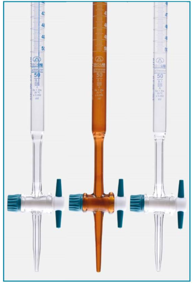 บิวเรตสีชา Amber Burette PTFE Key, Class AS, ISOLAB