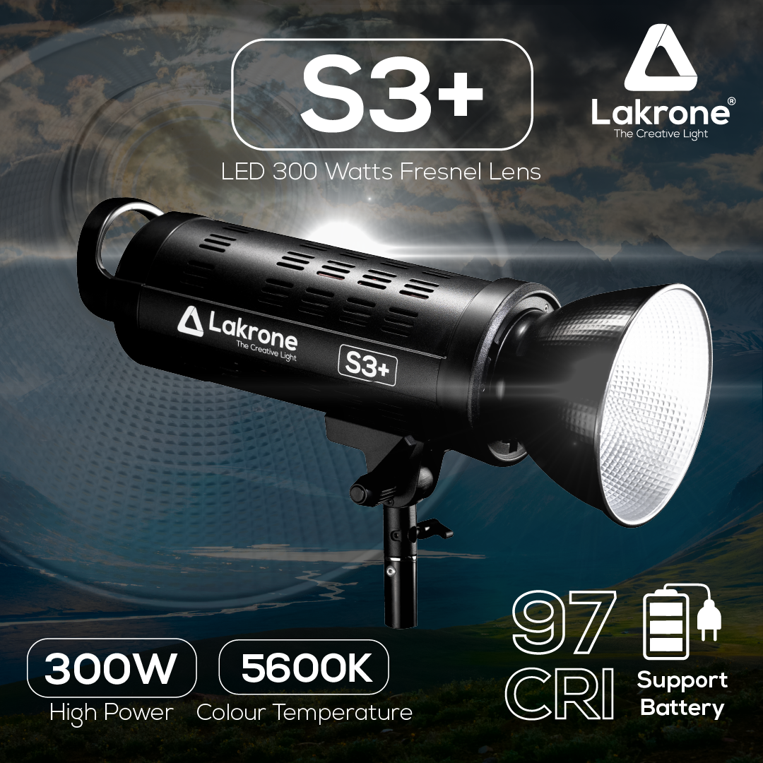 Lakrone S3+ LED 300W support Battery ไฟแอลอีดี 300 วัตต์ พร้อมอุปกรณ์ในชุดพร้อมรองรับการใช้งานจากแบตเตอรี่