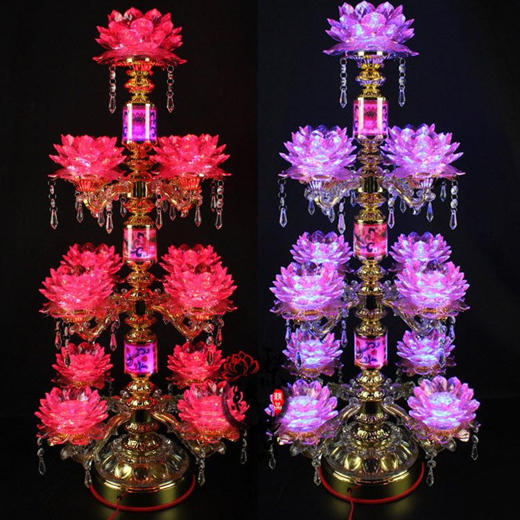 โคมไฟคริสตัลดอกบัว(LED) สำหรับจุดบูชาพระโพธิสัตว์,พระพุทธ,ตกแต่งหิ้งบูชา เสริมมงคล