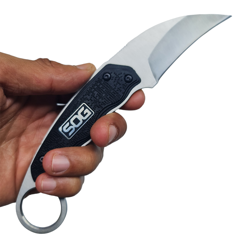 มีดใบตาย มีดคารัมบิท SOG - Gambit ขนาด 7.3 นิ้ว (18.5 ซม.) สีดำพร้อมปลอกมีด ABS เหน็บเข็มขัดสำหรับเก็บมีด