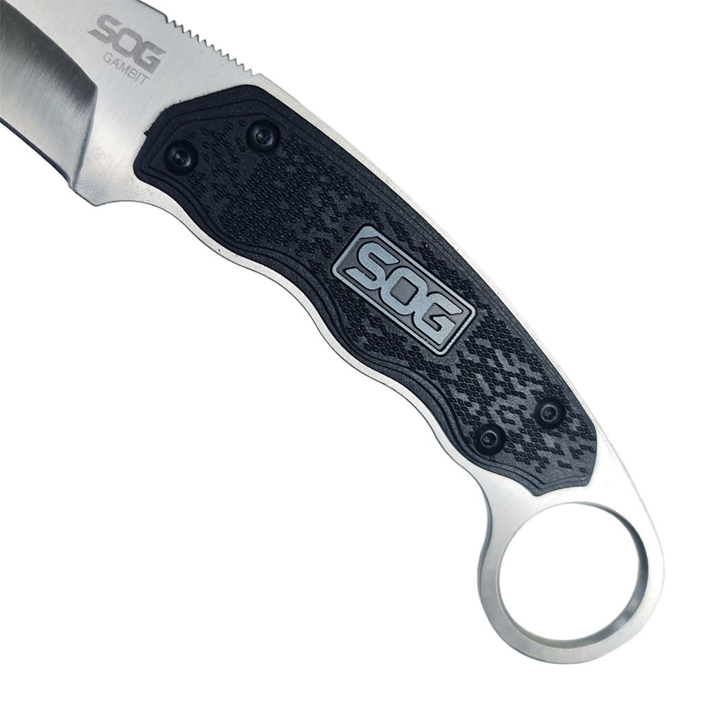 มีดใบตาย มีดคารัมบิท SOG - Gambit ขนาด 7.3 นิ้ว (18.5 ซม.) สีดำพร้อมปลอกมีด ABS เหน็บเข็มขัดสำหรับเก็บมีด
