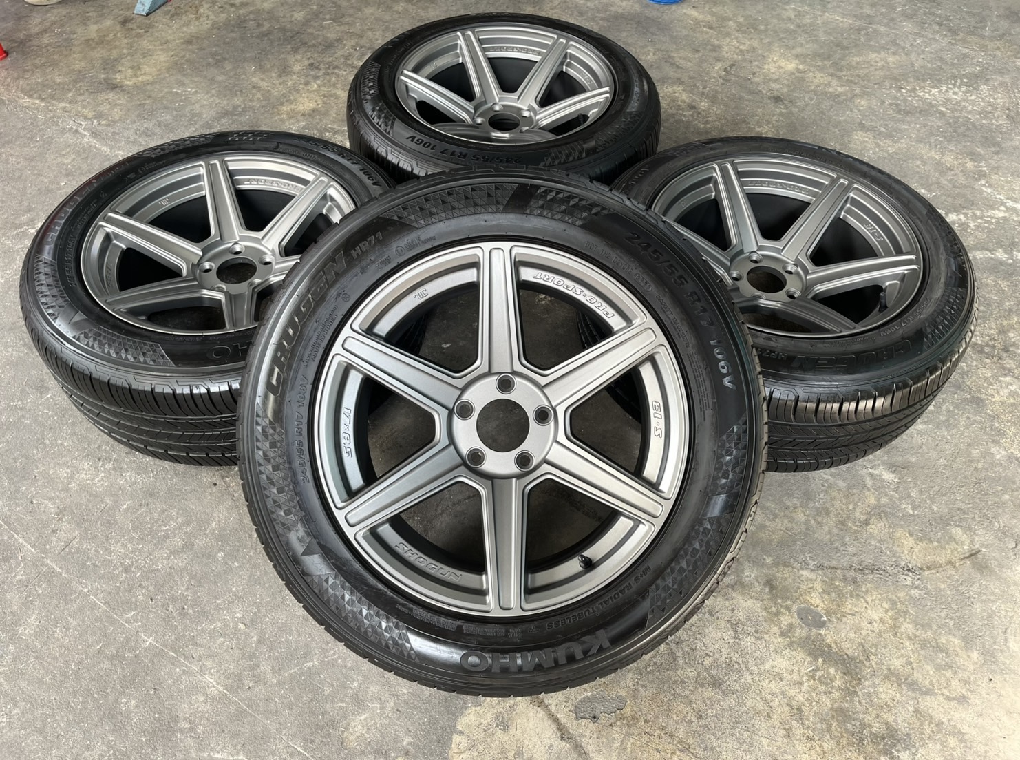 ✨ล้อแม็กแต่ง 5รู114✨SHOGUN ขอบ 17 สีเทา พร้อมยาง 245-55-17 KUMHO💥ปี 22💥