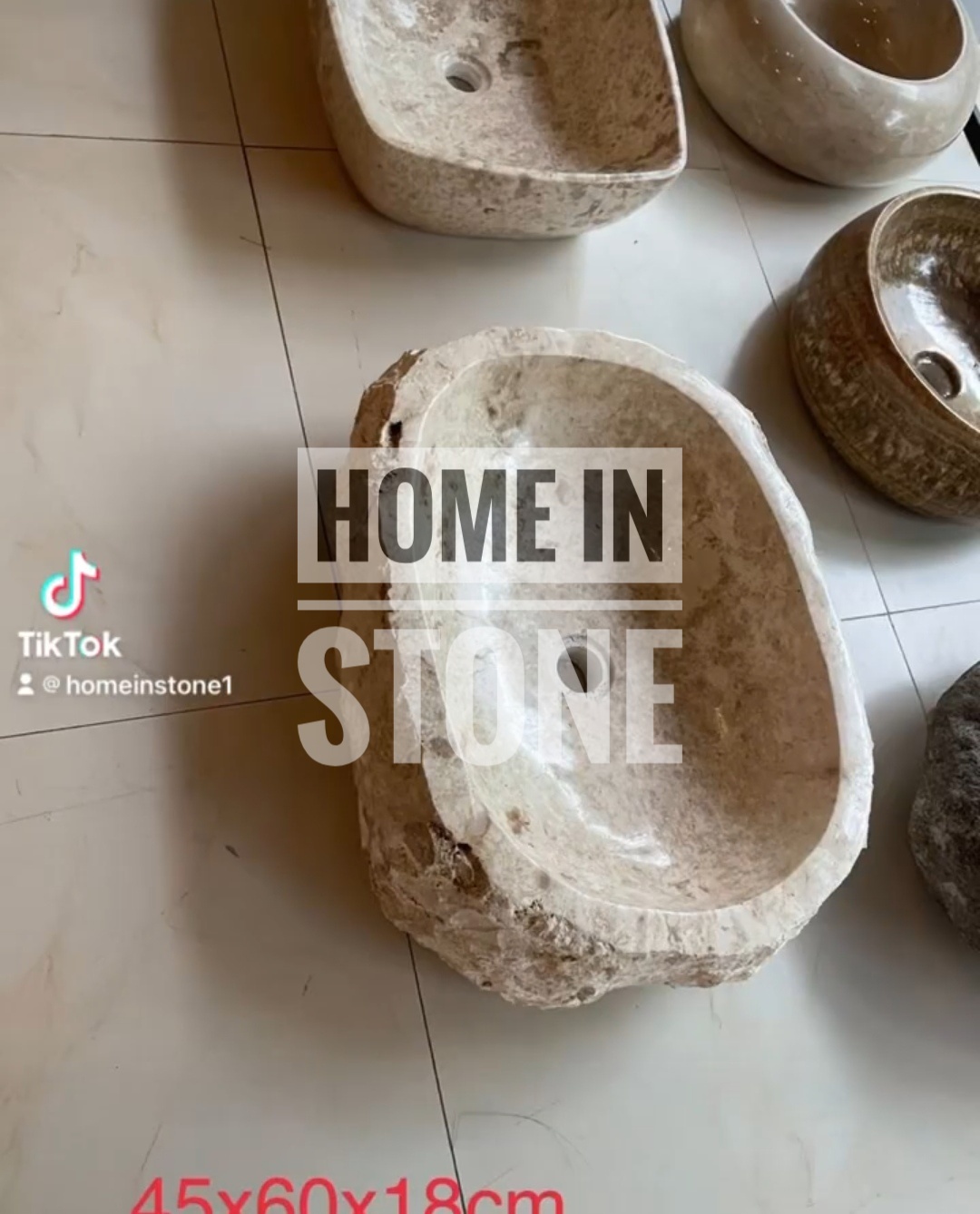 อ่างล้างหน้าหินธรรมชาติ รูปทรงรี สีครีม สินค้าพร้อมส่ง