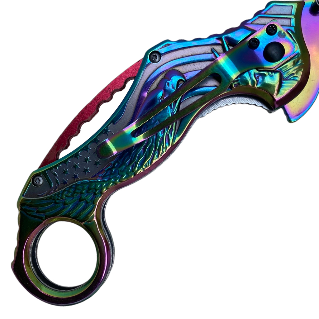 มีดพับ มีดคารัมบิต Browning Karambit Knife สีรุ้งขนาด 7.5 นิ้ว (19 ซม.)