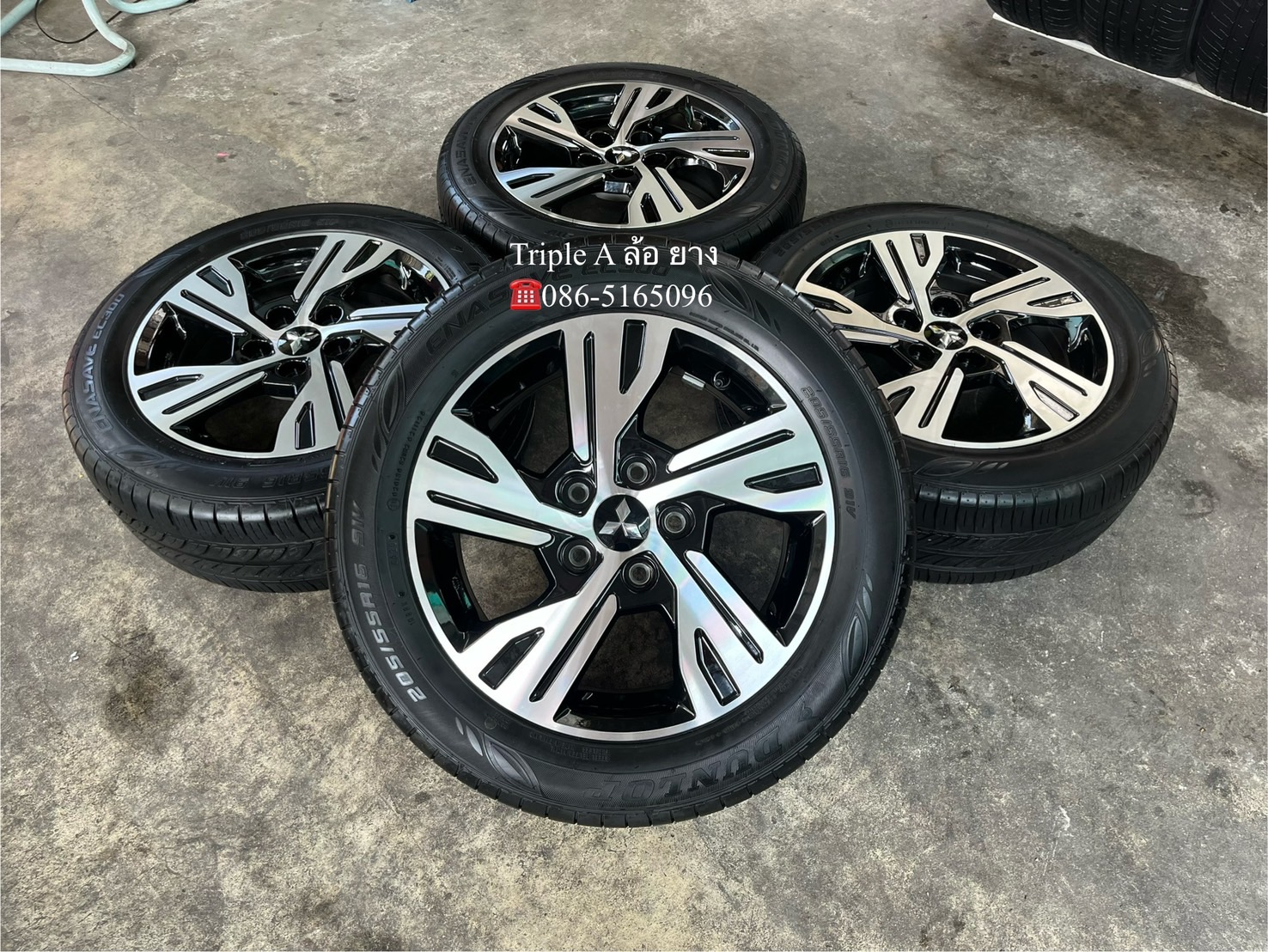 ✨ล้อแม็ก 5รู114✨Mitsu Xpander ขอบ 16 ดำหน้าเงา แถมยาง 205-55-16 Dunlop ปลายปี 20
