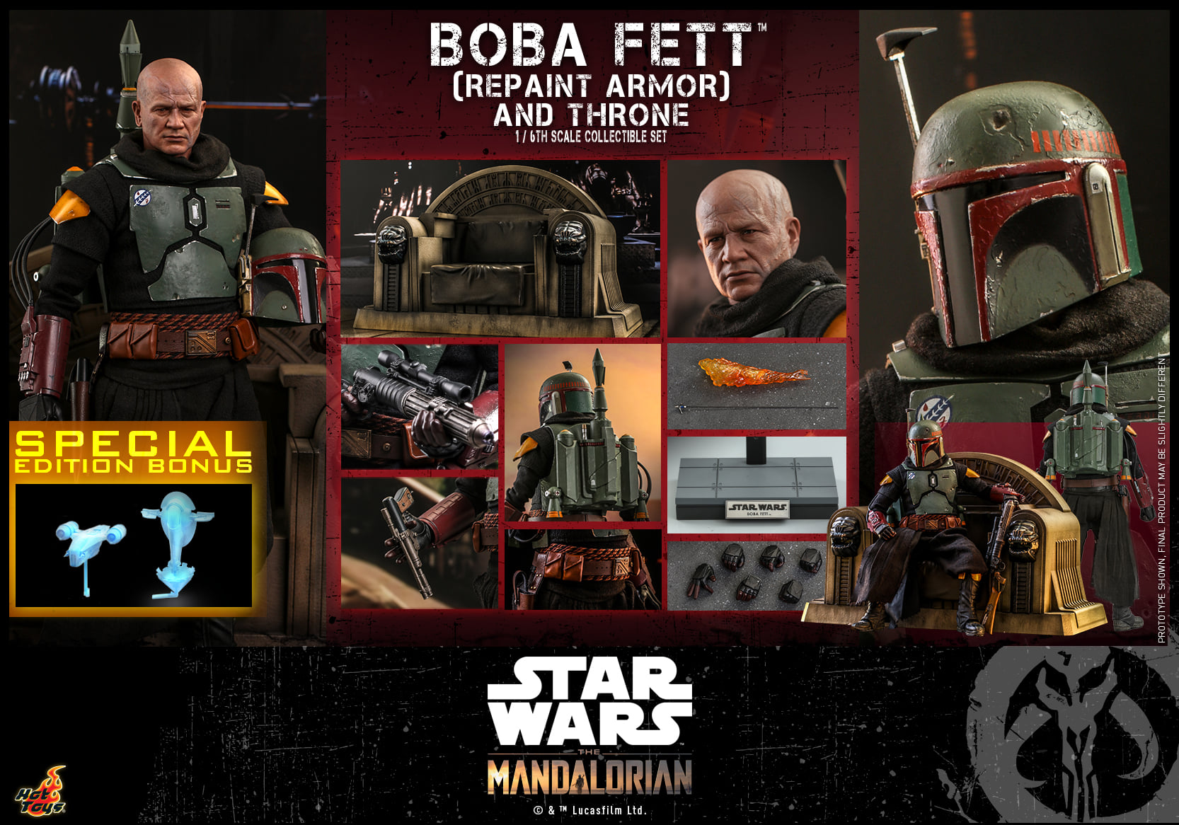 Hot Toys TMS056B 1/6 Star Wars: The Mandalorian™ - Boba Fett (Repaint Armor) and Throne