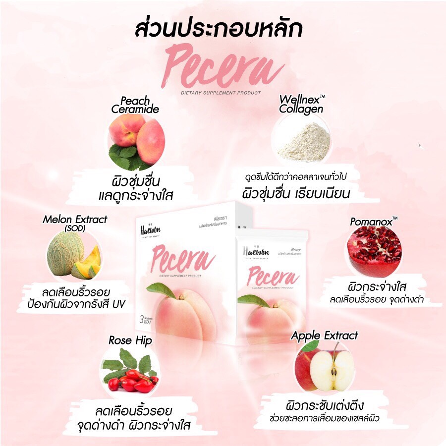 ขายเป็น เซต Pecera by Haewon พีซเซรา แฮวอน อาหารเสริม ผิวสวย (3ซองx5กล่อง)