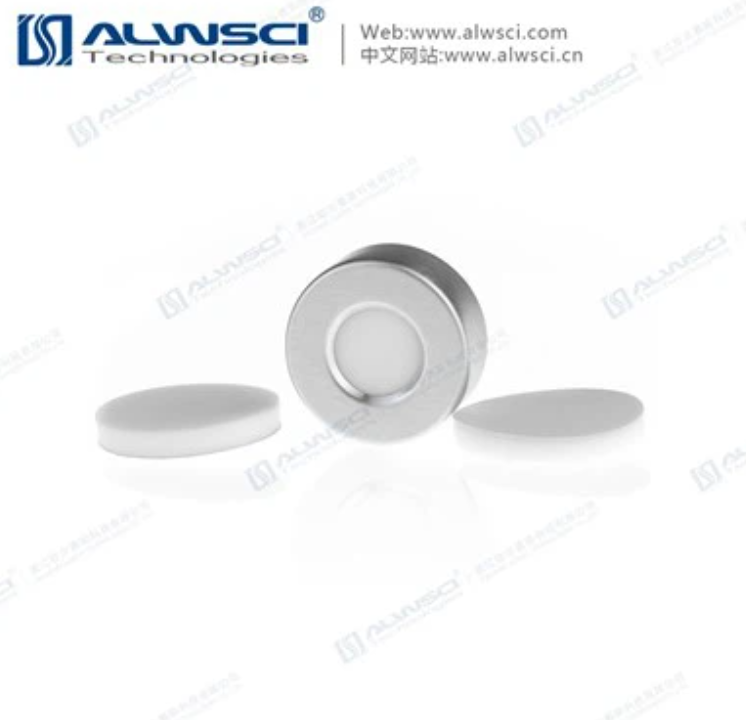 ฝาปิดอลูมิเนียม 20mm Open Top Aluminum Crimp Cap + PTFE/White Silicone Septa (100ชิ้น/แพ็ค)