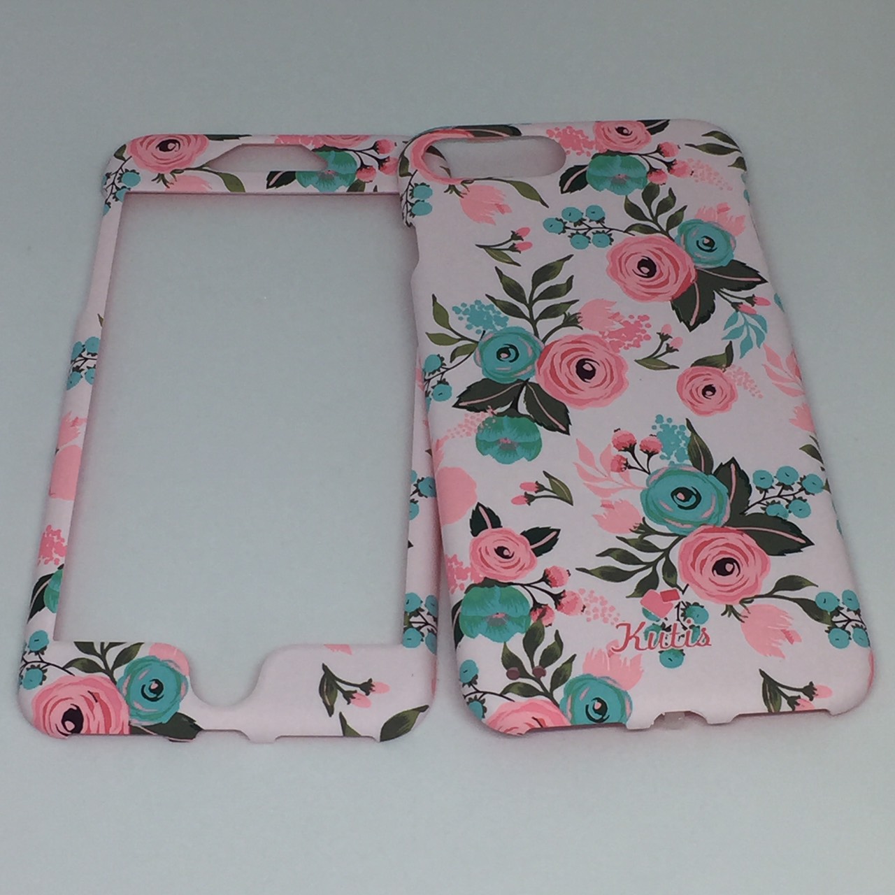 เคสคูทิส(Kutis)ไอโฟน7พลัส,8พลัส(ลายดอกไม้สีพื้นสีชมพูอ่อน)มาใหม่ เคสประกบหน้า-หลัง เคสเรืองแสง เคสลายวินเทจ