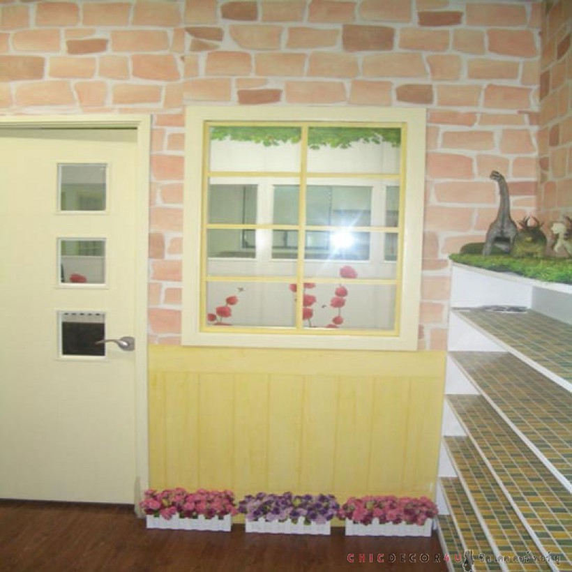 DBS-11 Wallpaper Sticker วอลล์เปเปอร์ไวนิล แบบมีกาวในตัวลายกำแพงหินส้ม หน้ากว้าง 60 cm