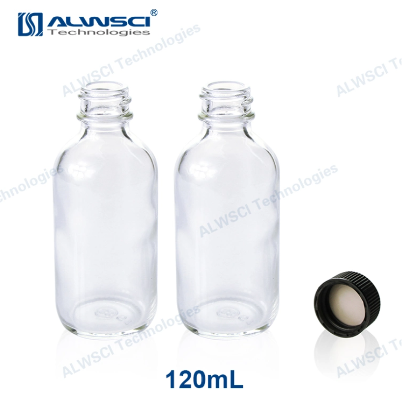 120ml 22-400 Boston Round Clear Glass Bottle. 48.8 x 112.73mm.(24 ชิ้น/PK)