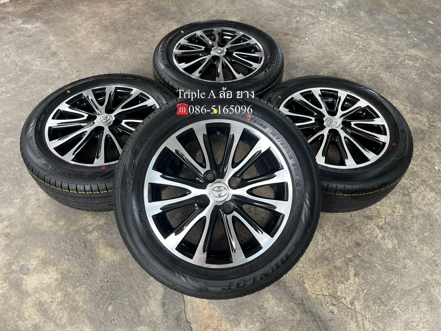 ✨ล้อแม็ก✨Toyota Vios 12 ก้าน ขอบ 15 ดำหน้าเงา พร้อมยางใหม่💯185-60-15 Dunlop♨ปี 24♨