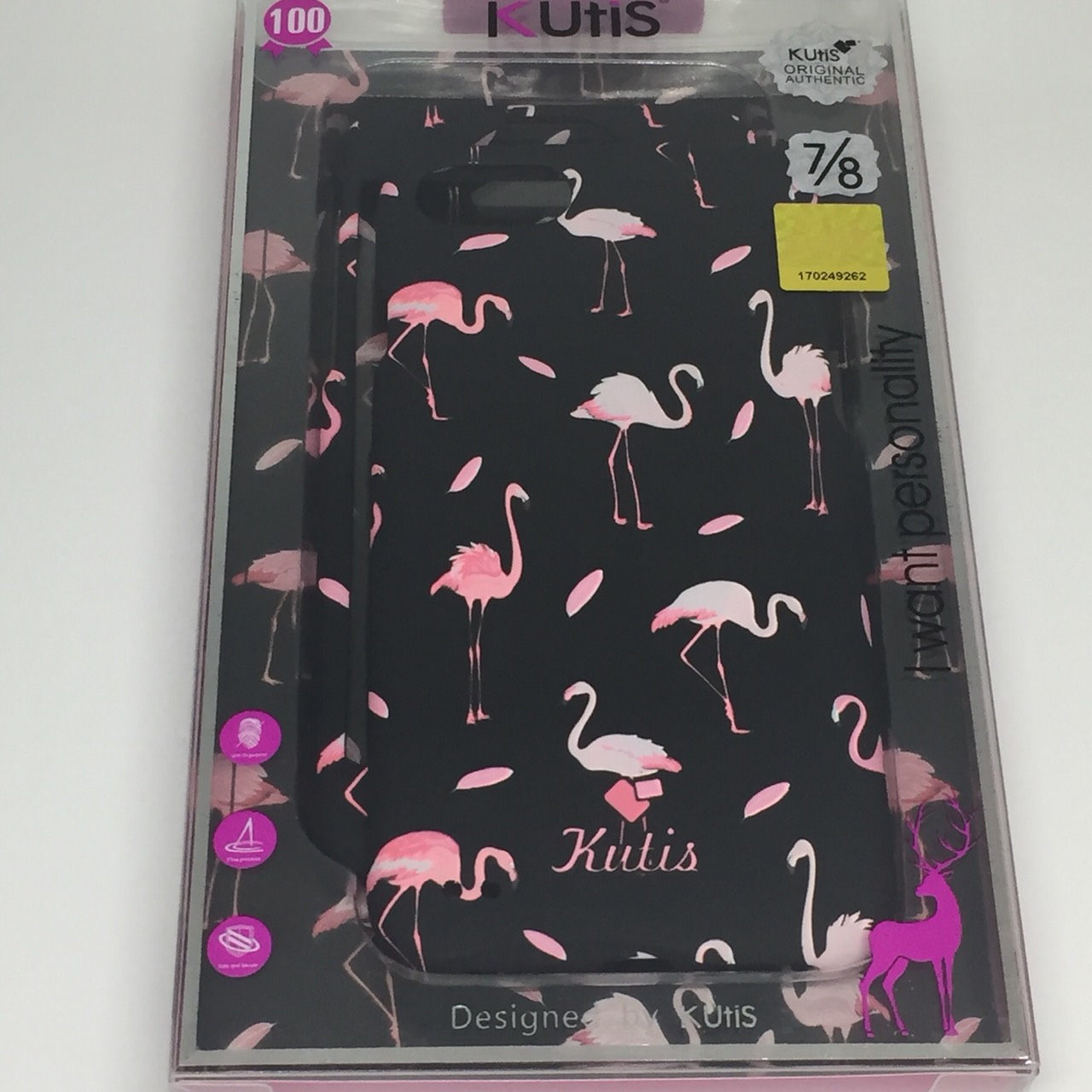 เคสคูทิส (Kutis) ไอโฟน7,8 (ลายฟลามิงโก้สีดำ)มาใหม่ เคสประกบหน้า-หลัง เคสเรืองแสง