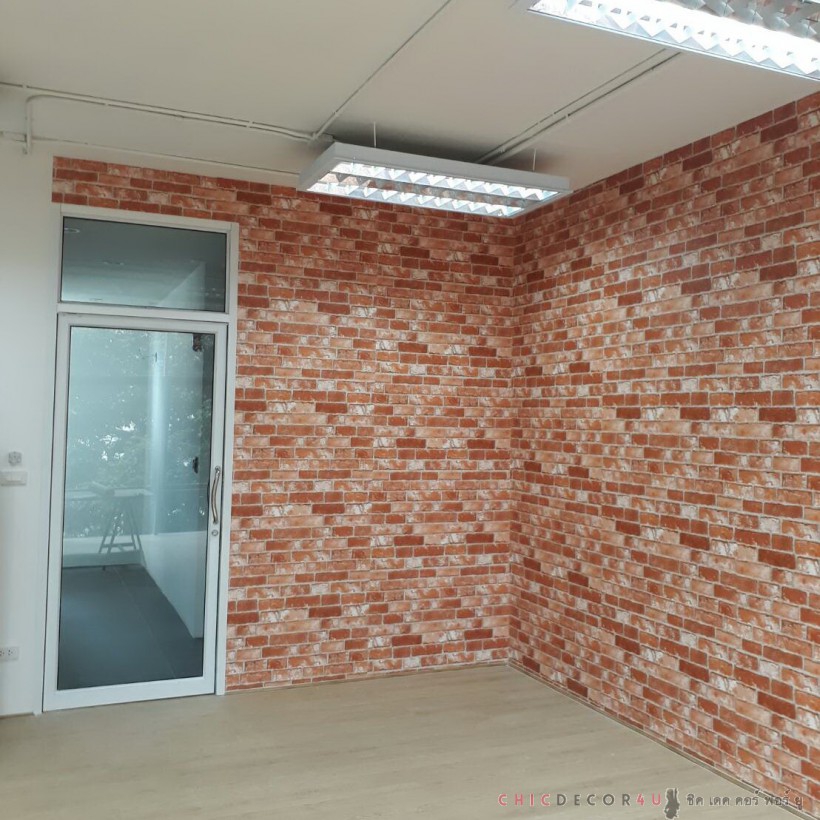 STONE-104 วอลล์เปเปอร์แบบมีกาวในตัว ลายอิฐส้มเหมือนจริง หน้ากว้าง 100 cm