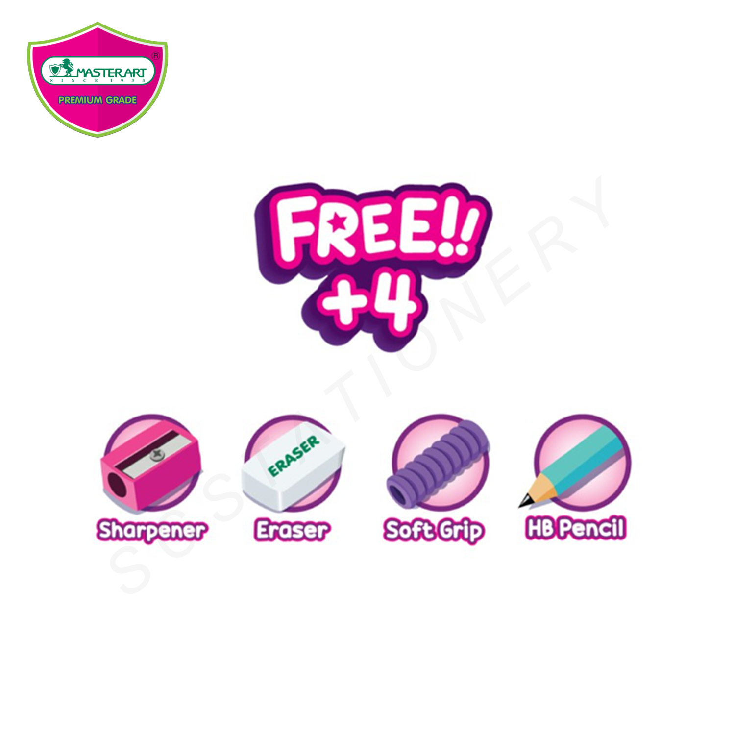 สีไม้ยาว 12สี มาสเตอร์อาร์ต Super bright รุ่นแถม 4รายการในกล่อง