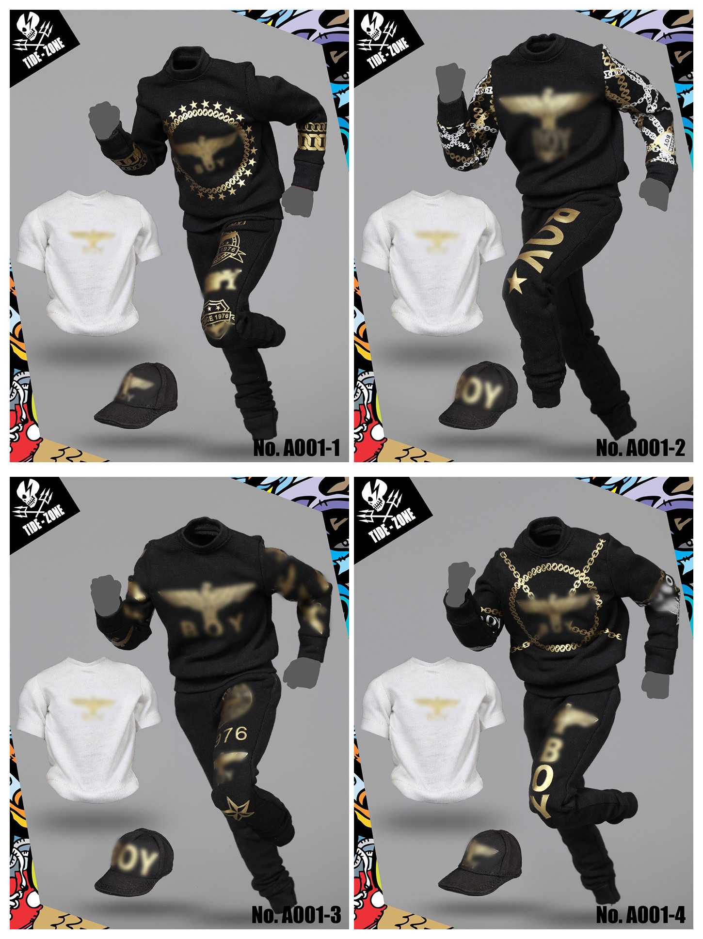 TIDE-ZONE A001 Street Fashion Black Outfits