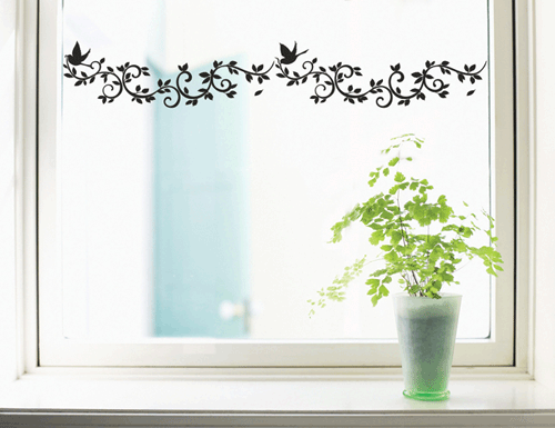 LB-06 Window border สติ๊กเกอร์ฝ้ามีลายแต่งขอบกระจก ลายไม้เลื้อย กว้าง 10 cm (สีขาว หรือ ดำ)