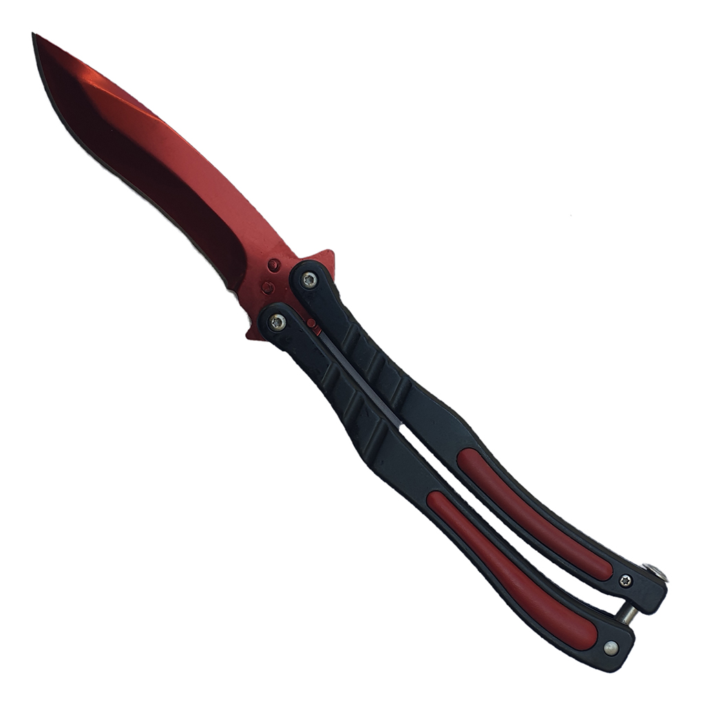 Balisong มีดบาลีซอง มีดควง มีดพับ มีดบัตเตอร์ฟลาย CS:GO - Counter-Strike Butterfly Knife (สีแดง) พร้อมซองไนล่อน