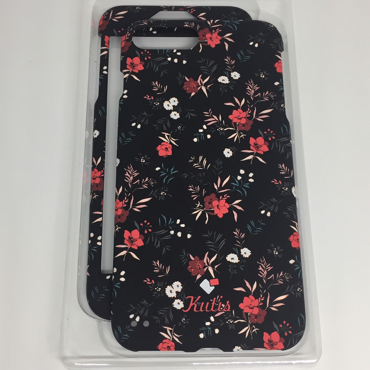 เคสคูทิส(Kutis)ไอโฟน7พลัส,8พลัส(ลายดอกไม้ดอกสีแดง)มาใหม่ เคสประกบหน้า-หลัง เคสเรืองแสง เคสลายวินเทจ