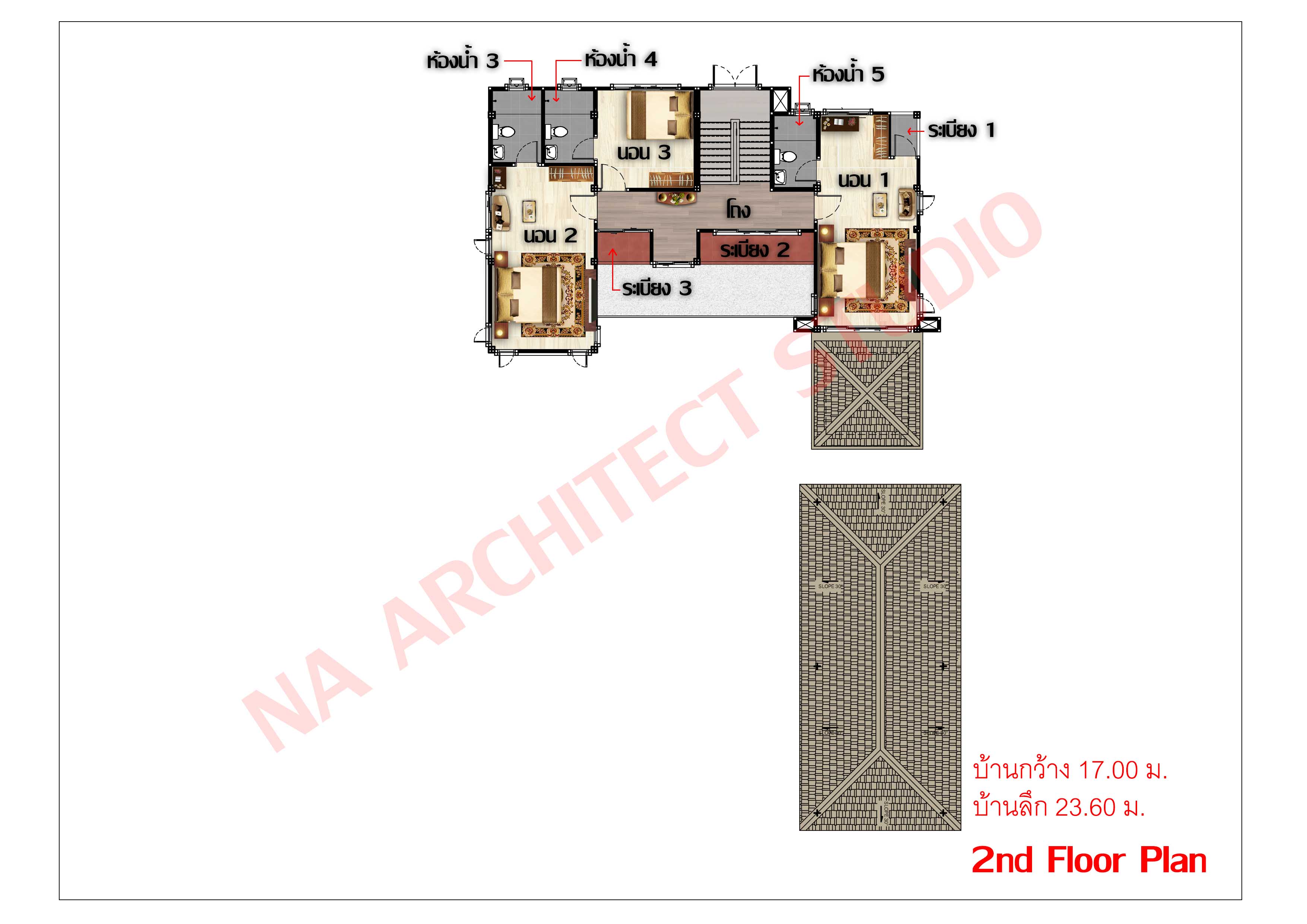 แบบบ้าน 2 ชั้น สไตล์รีสอร์ท NA-210 ขนาด 285.80 ตร.ม. 4 ห้องนอน 5 ห้องน้ำ
