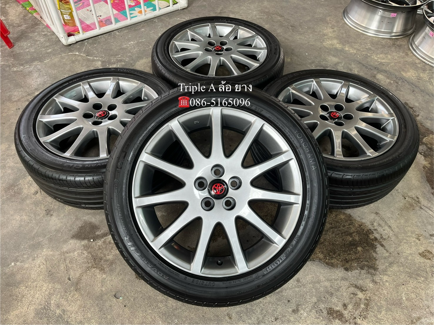 ✨ล้อแม็ก 5รู100✨Toyota ขอบ 17 สีไฮเปอร์ พร้อมยางป้ายแดง 215-50-17 Yokohama🌟ปี23🌟