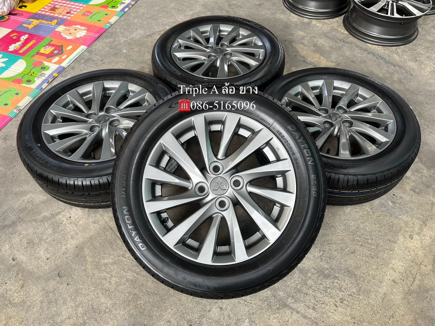 ♨ปี 24♨✨ล้อแม็ก✨Mitsu Attrage ขอบ 15 สีเทา พร้อมยางใหม่💯185-60-15 DAYTON💖สวยกริ๊บ💖