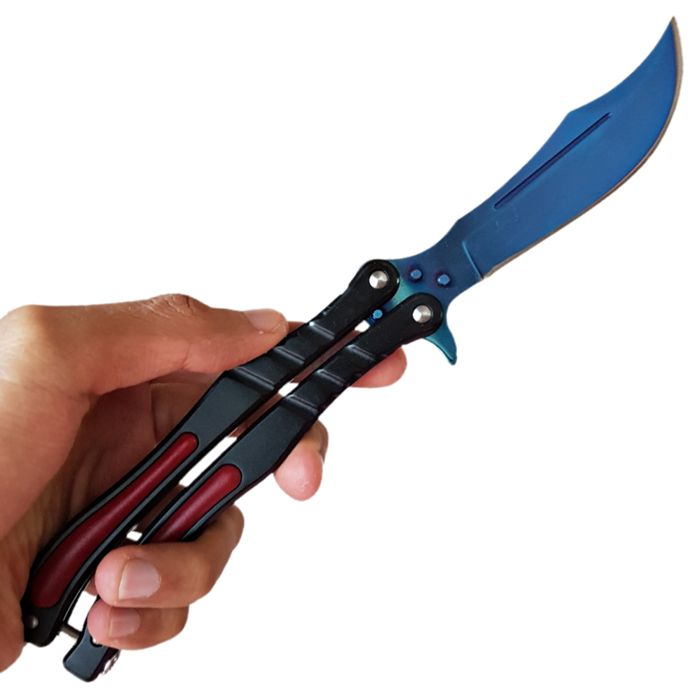 Balisong มีดบาลีซอง มีดควง มีดพับ มีดบัตเตอร์ฟลาย CS GO Counter-Strike (ใบมีดสีน้ำเงิน) พร้อมซองไนล่อน