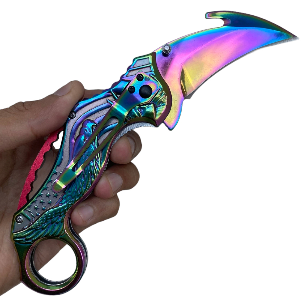 มีดพับ มีดคารัมบิต Browning Karambit Knife สีรุ้งขนาด 7.5 นิ้ว (19 ซม.)