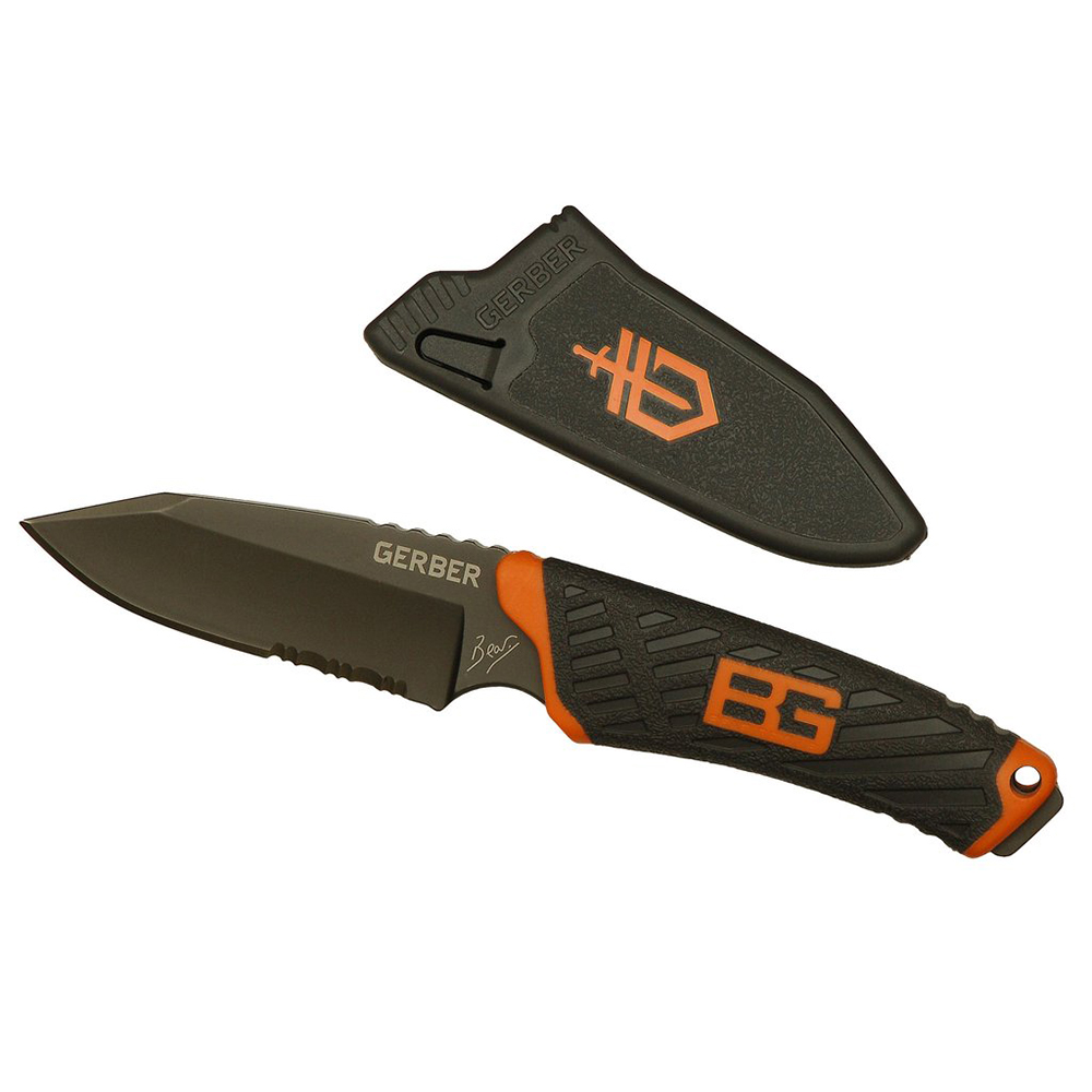 มีดใบตาย Gerber : Bear Grylls Compact Fixed Blade ขนาด 7.7 นิ้ว (19.5 ซม.) พร้อมปลอกมีด ABS เหน็บเข็มขัด