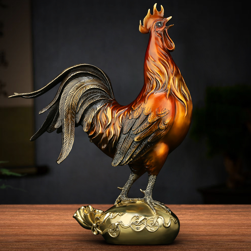 ไก่ฟ้ามงคล,ไก่โชคดีทองเหลืองลงสี เครื่องประดับปรับฮวงจุ้ยเสริมดวงการเงิน การค้า