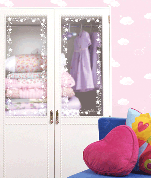 LB-04 Window border สติ๊กเกอร์ฝ้ามีลายแต่งขอบกระจก ลายประกายดาว กว้าง 5 cm (สีขาว หรือ ดำ)