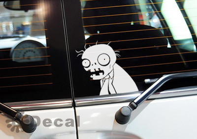car-079 Zombie Car Van Motorcycle Decal Vinyl Graphic Sticker / สติ๊กเกอร์ติดรถ 15.5 x 14.8 cm (สีดำ,ขาว)