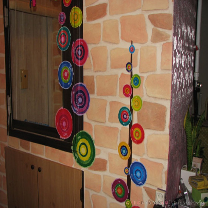 DBS-11 Wallpaper Sticker วอลล์เปเปอร์ไวนิล แบบมีกาวในตัวลายกำแพงหินส้ม หน้ากว้าง 60 cm