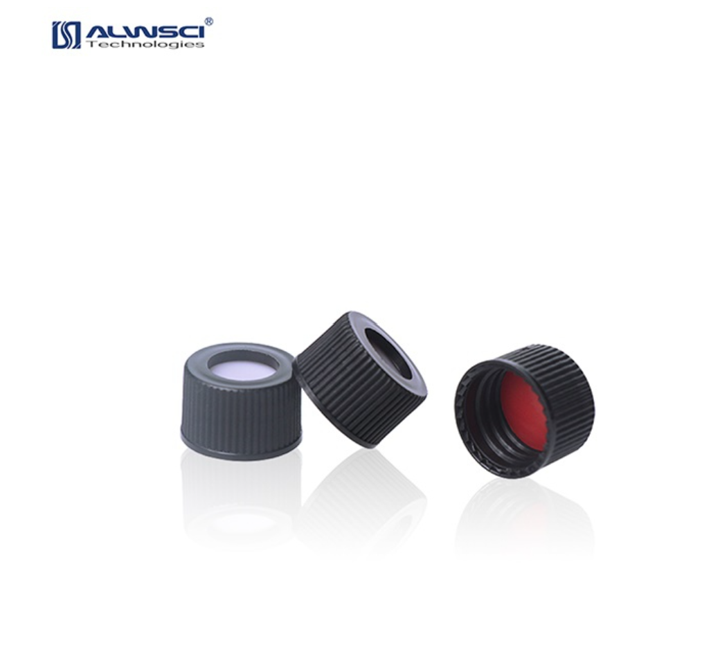 13-425 Black Closed Top PP Cap (C0000455) + 13-425 Red PTFE/White Silicone Septa 1mm Thick.(100ชิ้น/แพ็ค)