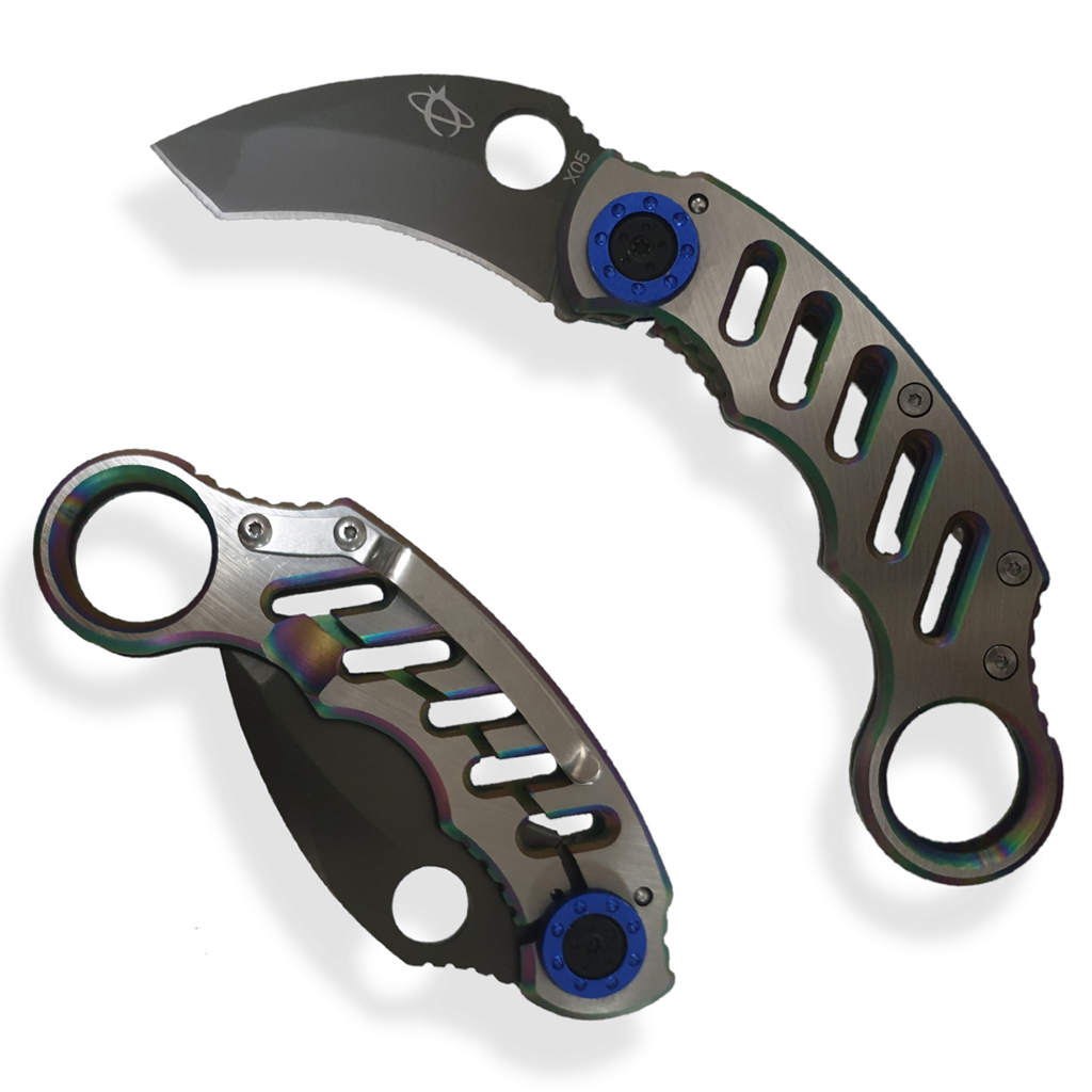 มีดพก มีดพับ มีดคารัมบิต MANTIS KNIVES MK-2 CINQ 2 (สีเทา)
