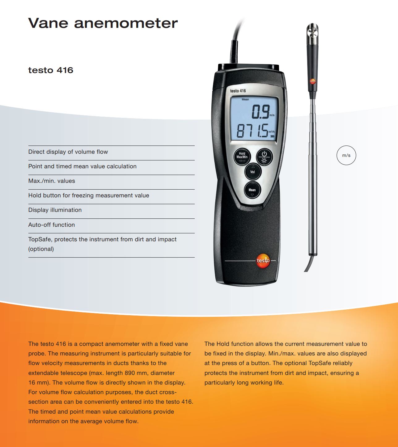 เครื่องวัดความเร็วลม รุ่น TESTO416
