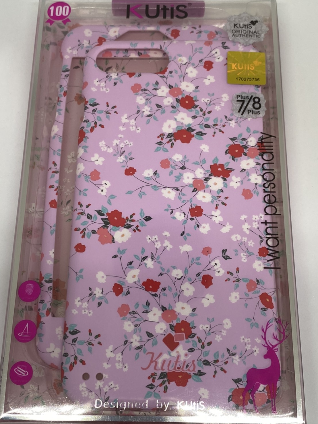 เคสคูทิส(Kutis)เคสไอโฟน7พลัส,8พลัส(ลายดอกไม้สีม่วงอ่อน)มาใหม่ เคสประกบหน้า-หลัง เคสเรืองแสง เคสลายวินเทจ ร้านSuperhero Klongthom