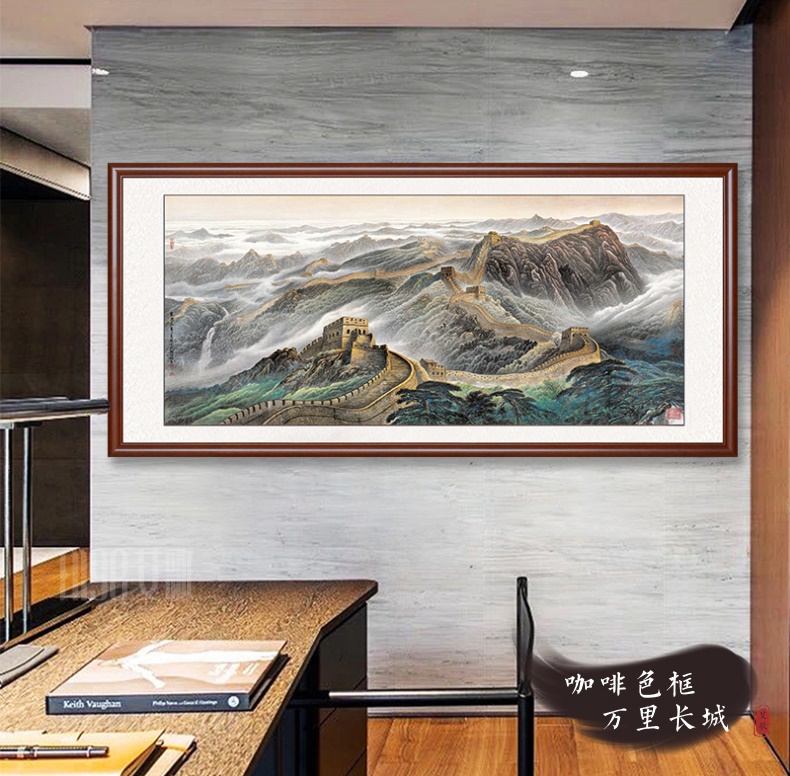 #ภาพวาดพู่กันจีน ภาพกำแพงเมืองจีน พร้อมกระจก,กรอบไม้(คละสี) ขนาด 60x120 cm.